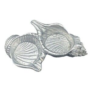 VTG Arthur Court Aluminum Sea Shells Salt & Pepper Shakers Holder/Caddy 1994